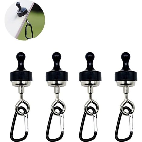 4 Stück Magnetische Haken für Markise, Magnetclip mit Karabiner, drehbarer Karabiner geeignet für Zelte, schwarz (1/5)