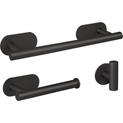 Conjunto accesorios de baño THOMAS 30 negro mate  Toallero + portarrollos + 1 percha
