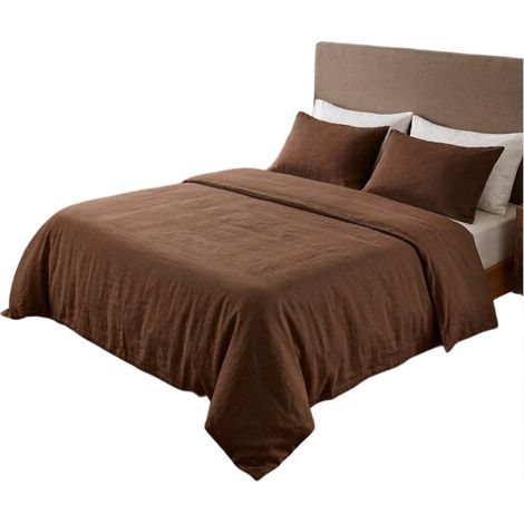 Parure de lit en double gaze de coton 260 x 240 cm Floria chocolat (1/3)