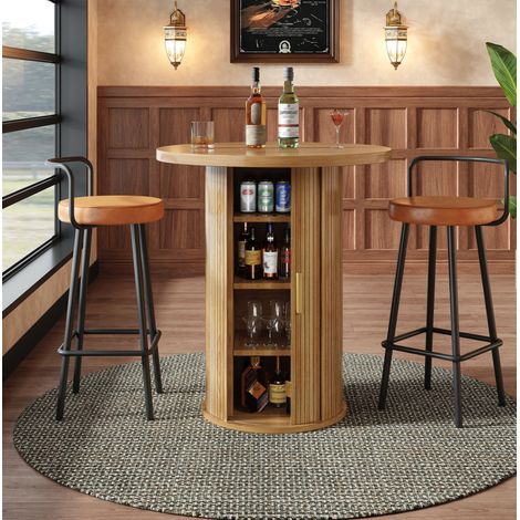 Bartisch mit Stauraum rund 60x91,6 cm MDF Holzoptik OKMYHOME (1/5)