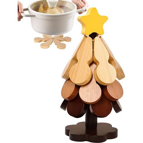 Dessous de plat en bois en forme d'arbre de Noël pliable - Protection de (1/5)