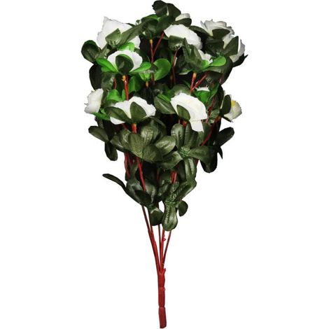 Bouquet di rose bianche artificiali con 5 rami - Decorazione dall'aspetto di fiori veri, altezza 42 cm (1/2)
