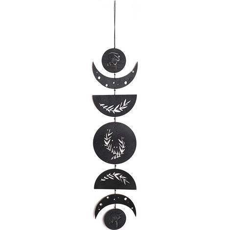 Phase Lune Tenture Murale Boho Decor Décoration Murale Bois Décoration Sorcière Rustique Noir Panneau Bois Décoratif Art Moderne Mur Spirituel pour Appartement Bar Salon 78 cm (1/4)