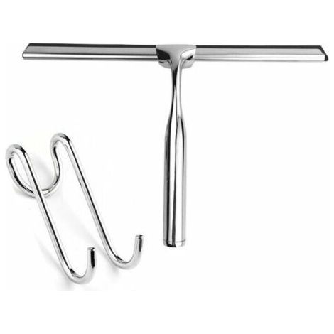 Tergivetro per doccia in acciaio inox, 26 cm, con gancio (non richiede foratura), tergivetro per bagno per la pulizia di specchi, vetri e piastrelle, DEBUNS (1/5)