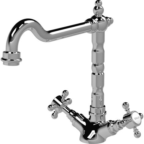 Nuie French Mono Kitchen Sink Mixer Tap Swivel Spout Dual Handle - Chrome (1/4)