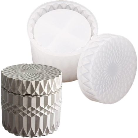 Moule en silicone côtelé rétro – Pot de fleurs en béton avec couvercle, jardinière pour plantes succulentes, boîte de rangement – Pour ciment et résine (1/4)