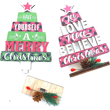 Arbre De Noël En Bois - Décoration De Table Rustique - Pour Maison Et Bureau - Lot De 2 Pièces (1/5)