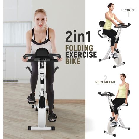 Vélo d'appartement pliable avec résistance magnétique 8 niveaux – Moniteur LCD – Siège réglable – Charge max 100kg – Blanc et noir – Home Fitness Code (1/5)