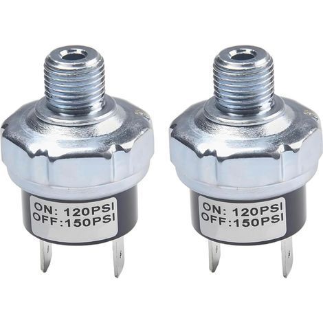 2 Pièces Interrupteur de Pression pour Compresseurs d\'air 120-150 Psi Pressostat de Compresseur Air 1/4" NPT Pressostats de Commande Valve Pompe Automatique DC 12V 24V AC 110V 220V (1/5)