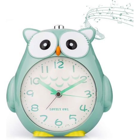 MINKUROW Bebé Niños Dibujos Animados Búho Despertador Escaneo Silencioso Con Canción Despertar Para Dormitorio Mesita De Noche Con Luz Nocturna,Verde (1/5)