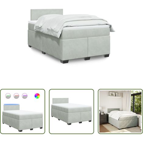 vidaXL LED-Beleuchtung - Boxspringbett mit Matratze Hellgrau 120x200 cm Samt (1/5)