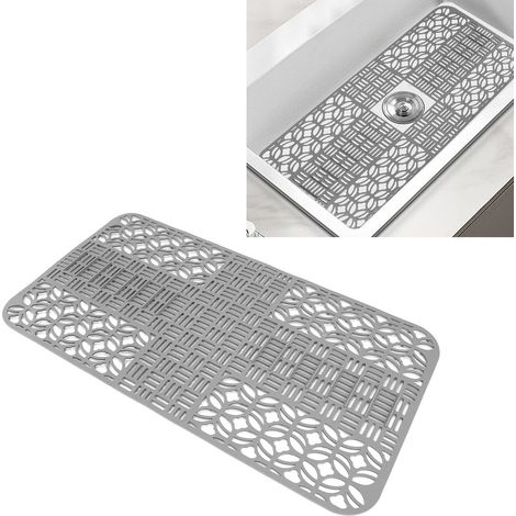 Tapis d'évier/tapis vaisselle en silicone découpé, grande taille (66 x 35 cm), carré creux, antidérapant et multifonctionnel - gris (1/5)