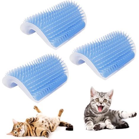 Lote de 3 inodoros para gatos, rascador de esquina suave para gatos con hierba gatera, herramienta de cepillo de aseo para peine de masaje para gatos (1/3)