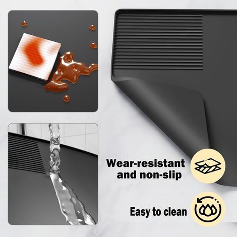 Kaffeematte – Abnehmbar – Silikon – 40 × 60 × 1,1 cm – Abtropfmatte für Schubladen – Geeignet für Büro, Couchtisch, Wohnzimmer, Küche – Schwarz (1/4)