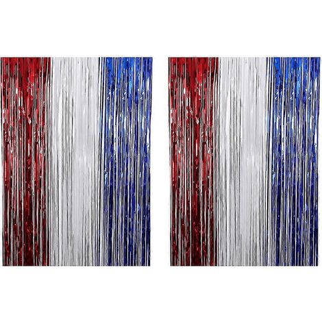 Rideaux à franges métallisées - Lot de 2 rideaux scintillants métallisés pour décoration de photomaton - rouge, blanc, bleu (1/5)