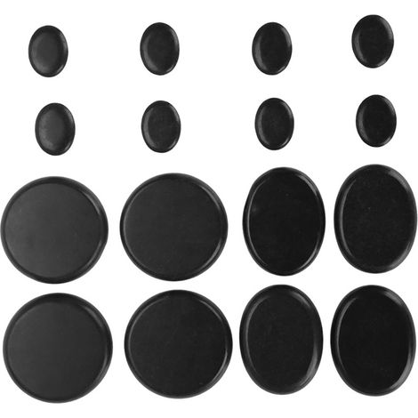 Boîte de 16 pierres volcaniques ovales et rondes noires pour spa chaud, massage aux huiles essentielles. (1/5)