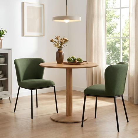 Wahson Sillas de Comedor 2Pcs, Silla de comedor de lino/cuero con patas de metal, Silla de cocina con respaldo y cómodo cojín, Verde (1/5)