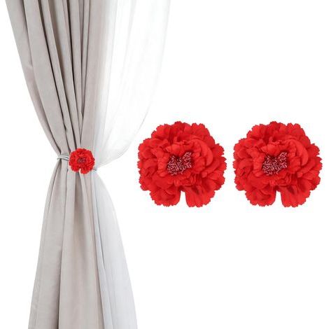 2 Stück florale Gardinenhalter, Gardinenclips für Zuhause, Rot, Terrasse, Balkon, Außenbereich (1/5)