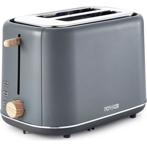 Tower Scandi T20027G 2 Slice Toaster with Adjustable Browning Control, Grey with Wood Accents (1/5)