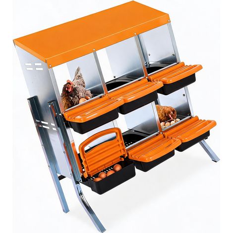 Pondoir en métal orange pour poules - 6 compartiments (1/5)