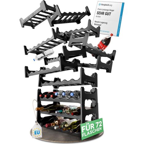 12x Novaliv Weinregal Flaschenregal für 72 Flaschen Stapelbar,platzsparend, erweiterbar (1/5)