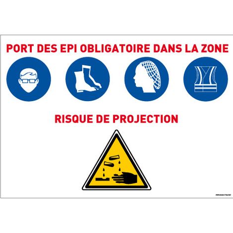 Panneau Port des EPI obligatoire Risque de projection (E0638) - Adhésif - 105 x 75 mm