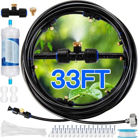 Brumisateur extérieur 33 pieds avec filtre à eau – Buses en laiton anti-fuites – Adaptateur 3/4" pour raccord standard – Système de brumisation (1/5)