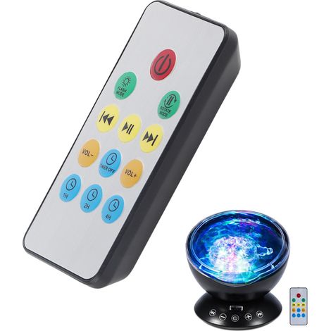 Projecteur nocturne LED effet vague océan 7 couleurs lumière musique apaisante intégrée noir (1/5)