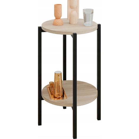 Tavolino rotondo da loft con ripiano 35x35x62 cm in metallo nero (1/5)