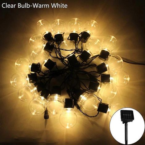 Guirlande lumineuse solaire LED 5/7/12 m - Idéale pour Noël les mariages et autres occasions spéciales en extérieur - Blanc chaud transparent (1/5)