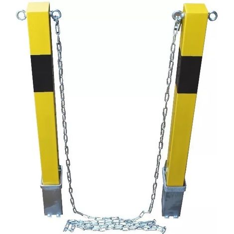 Ultra Secure – Kit de 2 poteaux amovibles jaunes haute résistance – 5 mètres de chaîne acier – Œillets intégrés – Pour sécuriser zones larges (1/5)