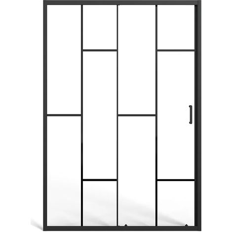 Vente-Unique – Porte de douche coulissante en aluminium noir mat – Verre trempé anti-calcaire 6 mm – Ouverture réversible – 120 x 195 cm (1/5)