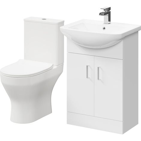 Piura White 550mm 2 Door Vanity Unit and Toilet Suite