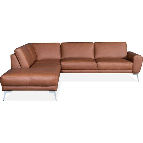 Canapé d'angle en 100% TOUT cuir italien de prestige 6/7 places SPANIA, marron cognac, angle gauche (1/5)