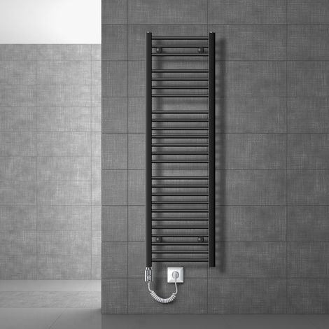 Radiateur sèche-serviettes chauffée avec un élément chauffant 1200 W ECD Germany Modèle Sahara 400 x 1500 mm anthracite connexion côté plié porte-serviettes (1/5)