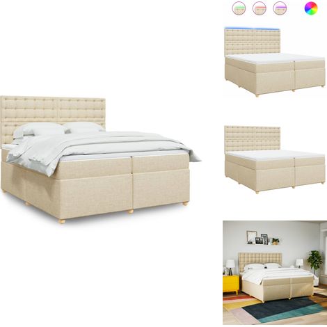 Sommier à lattes de lit avec matelas Crème 200x200 cm Tissu - Sommier À Lattes De Lit - Sommiers À Lattes De Lit - Lit - Meuble De Chambre À Coucher (1/5)