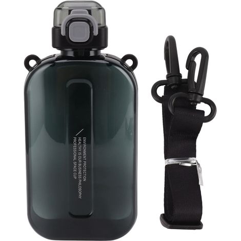Gourde plate 750 ml en silicone PC fin et étanche avec sangle, idéale pour le sport et les activités de plein air (noire).