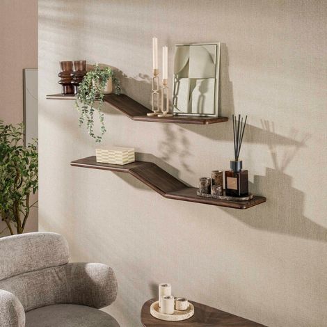Étagère murale design en S teck recyclé foncé (lot de 2) YOGI (1/3)