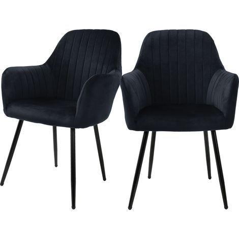 ML-Design Set di 2 Sedie da Pranzo con Schienale e Braccioli Nero Sedia da Cucina con Rivestimento in Velluto Poltroncina Imbottita con Gambe in Metallo Sedie Ergonomiche Poltrona Poltroncine (1/5)
