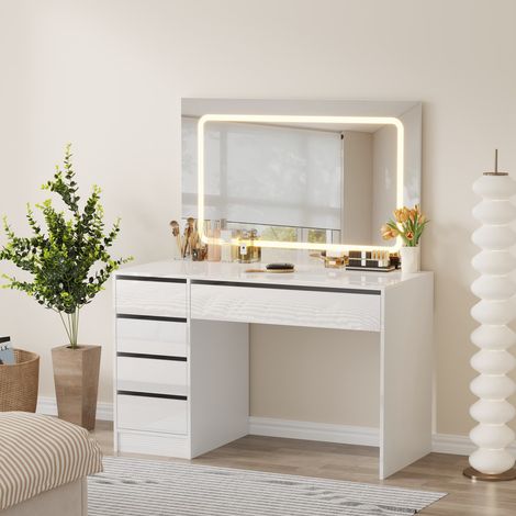 WestWood Dressing Table 120CM Large Tabletop Vanity Desk LED Mirror 5 Drawers (1/5)