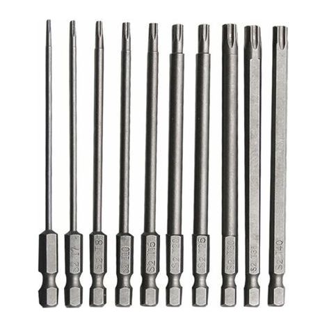 10 PCS Embout Torx Long en Acier Allié au Chrome Vanadium 75mm Embout Visseuse Long Antirouille Jeu pour Tournevis Perceuse Electrique Machines Entretien (1/5)