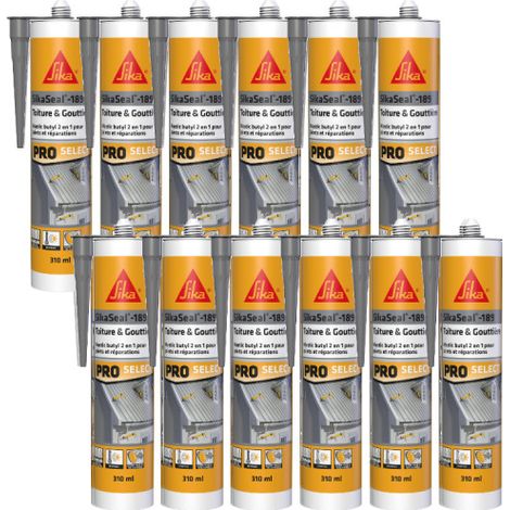 Sika – Lot de 12 mastics butyl 310ml – Pour toitures en fibres ciment, tuiles et ardoises – Résistance UV et vieillissement - Sikaseal-189