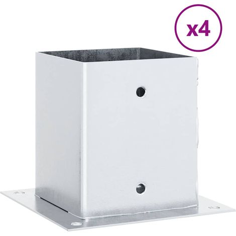 Bases de poteau carrées 4 pcs argent 121x121 mm acier galvanisé