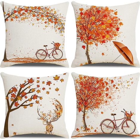 Set mit 4 Kissenbezügen mit Landkartenmuster, 45x45 cm, aus Baumwolle und Leinen, für Sofa und Inneneinrichtung, ultraweiche Kissenbezüge für Wohn- und Schlafzimmer. (1/5)