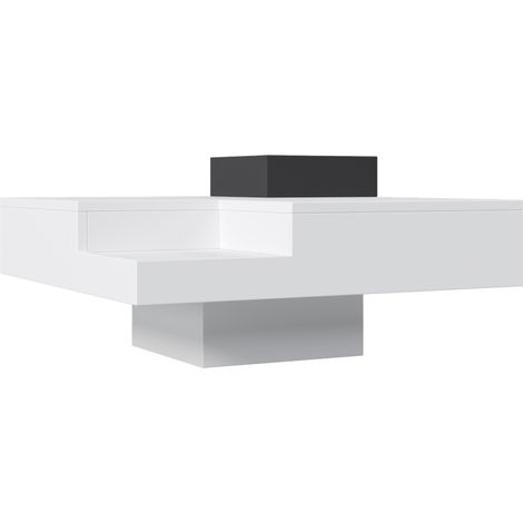 Table basse blanche et noire brillante avec boîte de rangement amovible et éclairage LED, 72x72x30 cm (1/5)