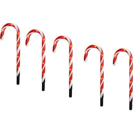 5er-Set weihnachtliche Wegmarkierungen in Zuckerstangenform, 35,6 cm, Außenbeleuchtung mit warmweißem Gartenlicht (1/4)