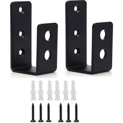 Set mit 2 schwarzen 2 x 4 Türabsperrhalterungen, robuste Sicherheitsstangenhalterungen für Türabsperrungen, U-förmige Halterungen für Türstützen, Türstopper, Werkzeughaken – Stahl (1/5)