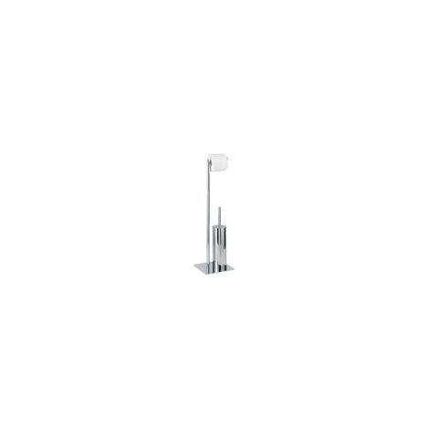 WENKO Servitore WC 2 in 1, spazzola per WC e porta rotolo di carta igienica, Recco, Spazzola per WC nera a chiusura, Acciaio, 20x71,5x20 cm, cromato