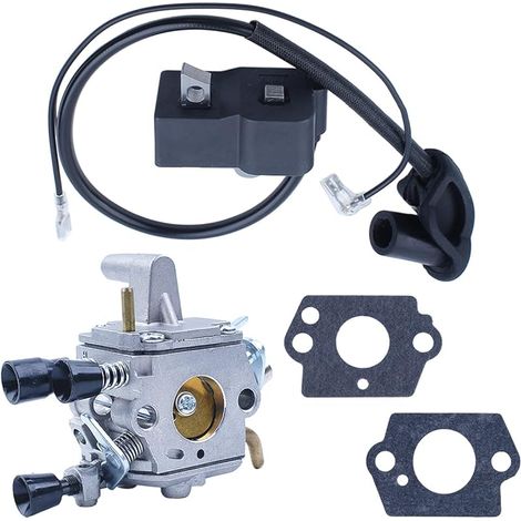 Carburateur et Bobine d'allumage pour Stihl FS120 FS200 FS250 FS300 FS350 Debroussailleuse, Carburateur + Module de Bobine Allumage + Câble + Joints de Carburateur Kit 5 en 1