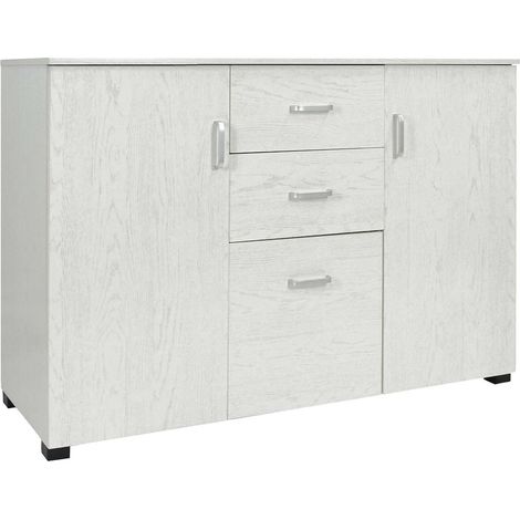 Dmora - Credenza Apocalypse, Buffet da soggiorno, Madia da salotto, Credenza moderna a 3 ante e 2 cassetti, 120x40h83 cm, Grigio (1/5)